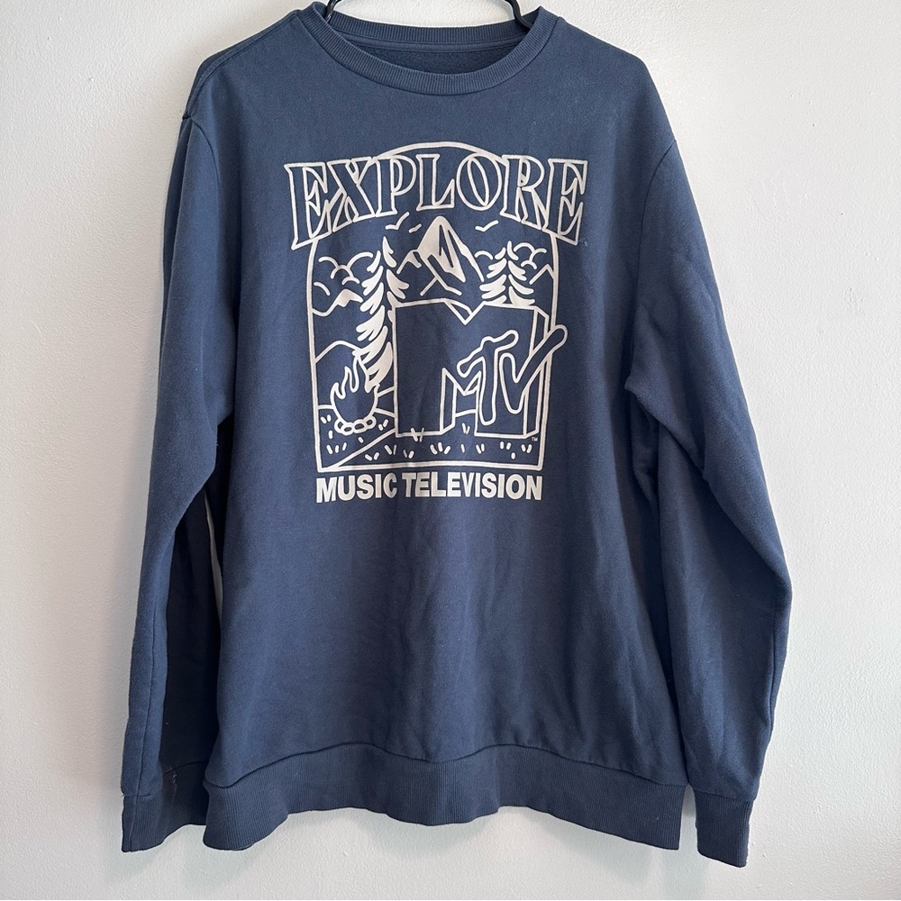 MTV Explore Graphic Men's Crewneck Sweater - Dark Blue